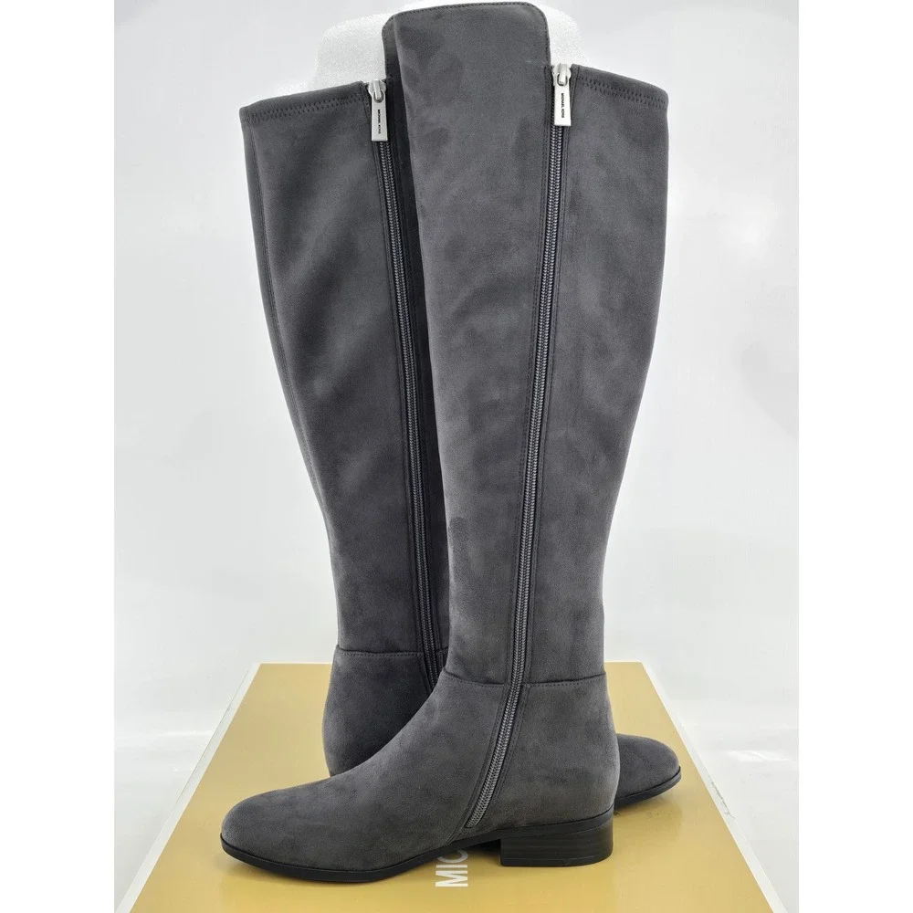 Michael Michael Kors Bromley Flat Boot Womens 5.5 Charcoal Stretch Faux Lthr NEW